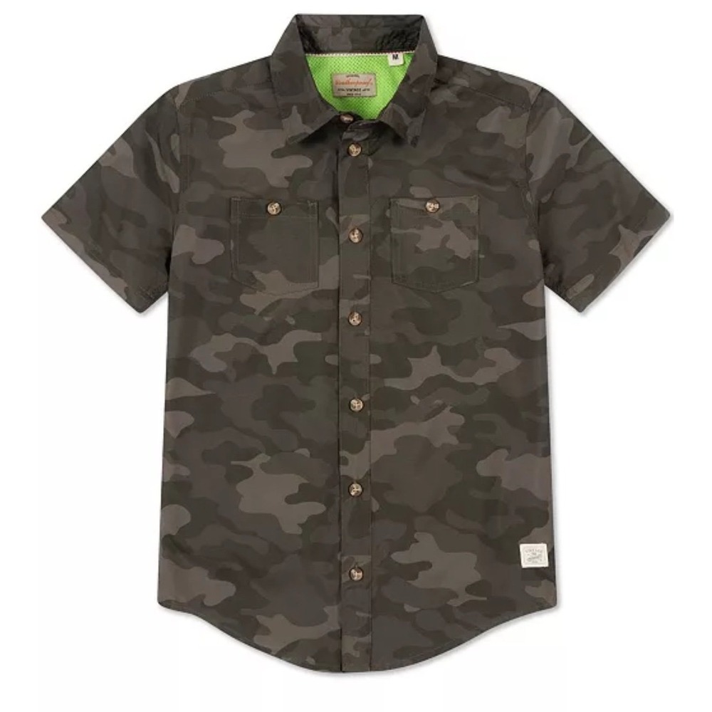 Weatherproof Vintage Boys Camo Button Down Shirt Short Sleeve Green XL NWT
